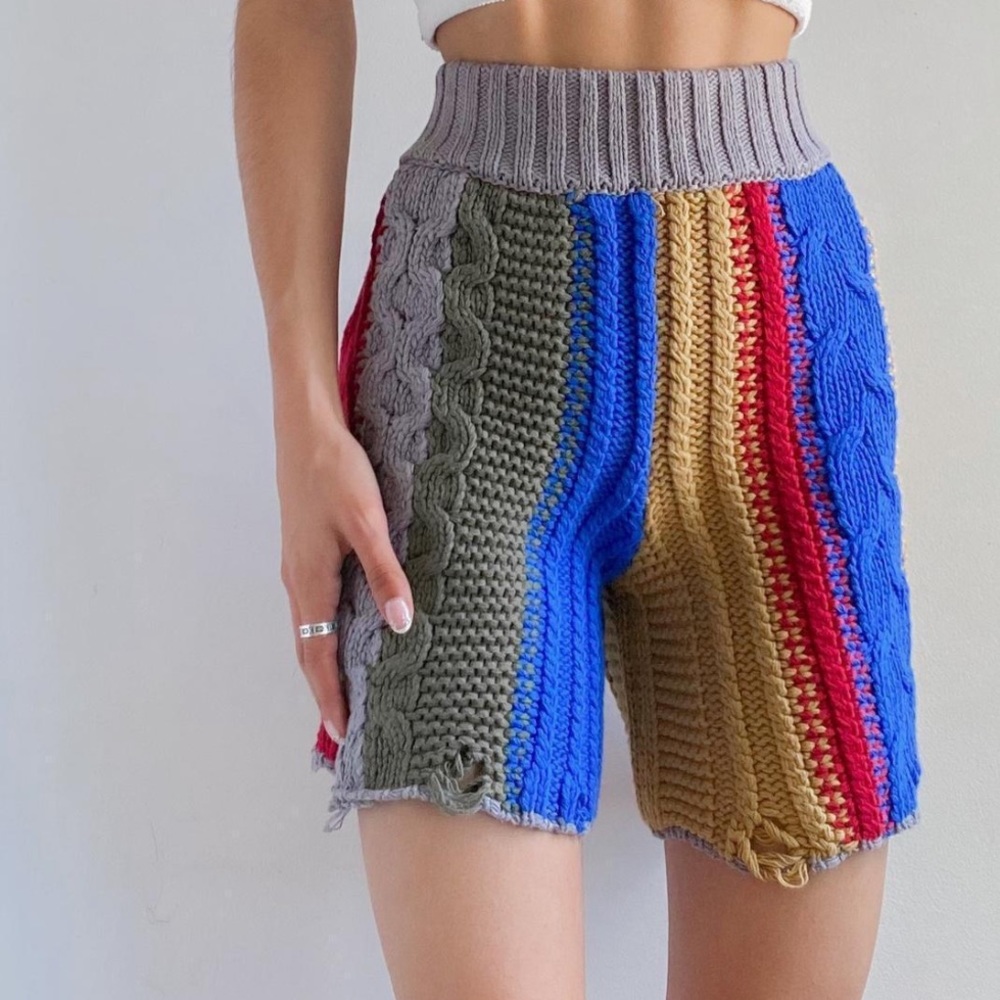 Free People Color Block Cable Knit Shorts